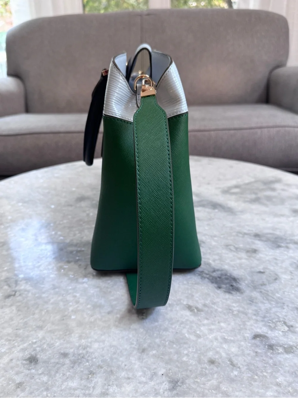 Tory Burch Green & White Satchel Tote